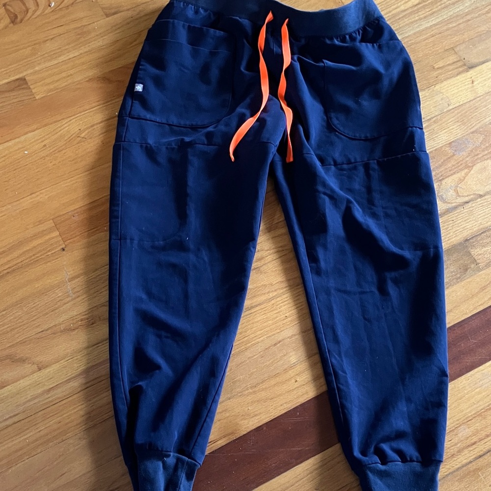 Figs Navy Blue Ankle Pants with Orange Drawstring